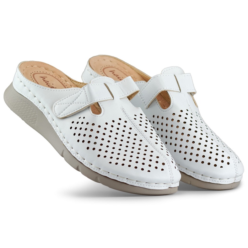 Chanclas cómodas sanitarias para mujer, chanclas caladas, chanclas con velcro blancas blanco 2