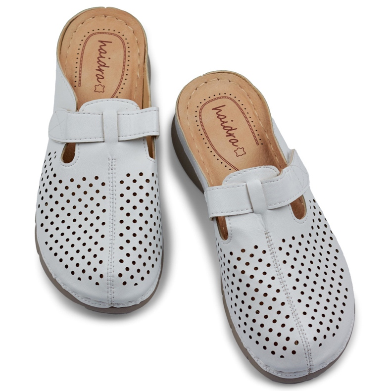 Chanclas cómodas sanitarias para mujer, chanclas caladas, chanclas con velcro blancas blanco 1