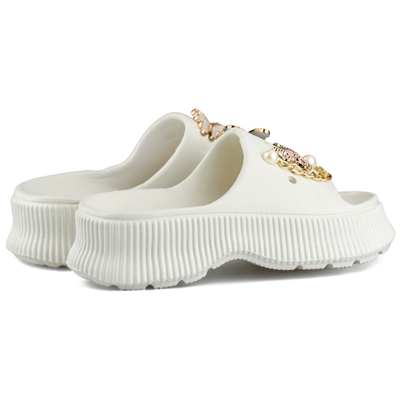 Chanclas de mujer de goma blancas con adornos blanco 1
