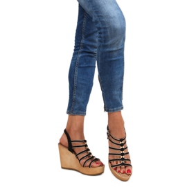 Sandalias con cuña GM-5032 negras negro 2