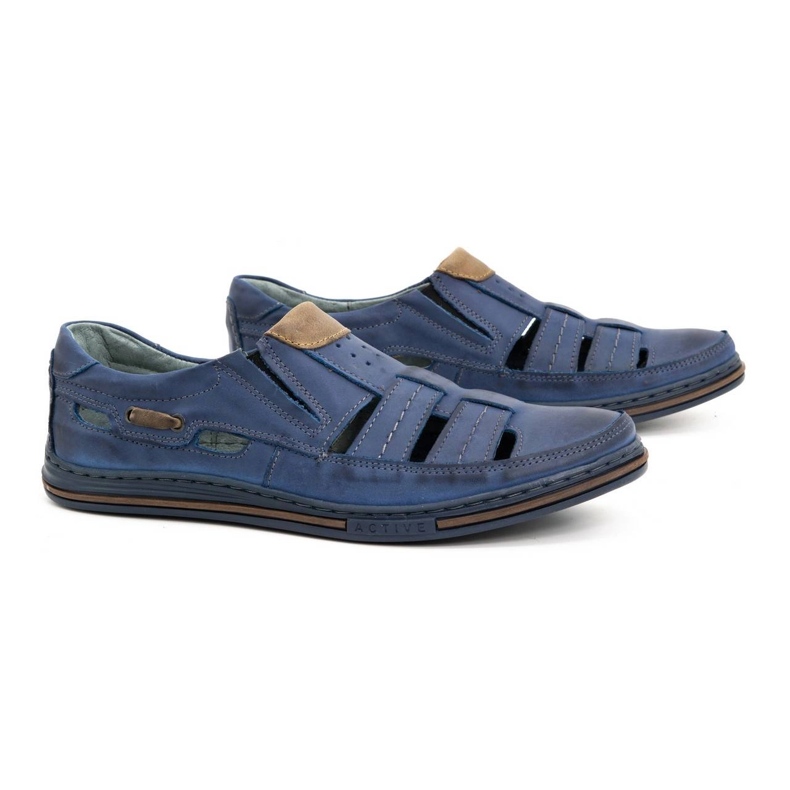 Polbut Zapatos calados hombre 06 para verano - azul marino y marrón 2