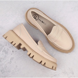 Zapatos de piel, mocasines de mujer con tacón y plataforma, beige Filippo DP6088 1