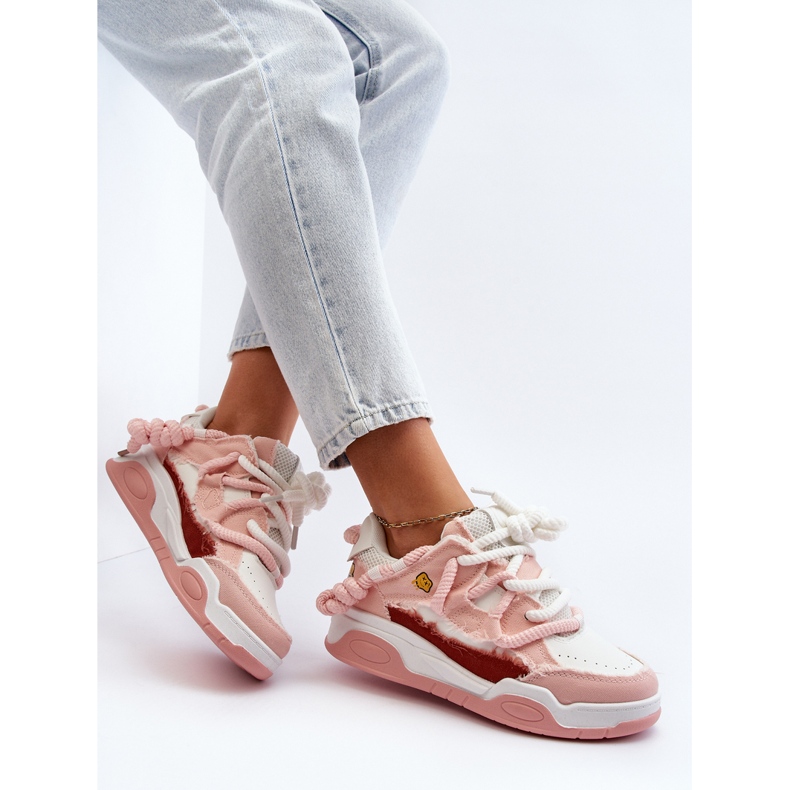 Zapatillas De Mujer Con Cordones Gruesos Rosa Miatora 1