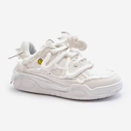 Zapatillas De Mujer Con Cordones Gruesos Blanco Miatora 2
