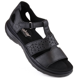 Sandalias mujer cómodas de piel con velcro, negro Rieker 64865-01 10