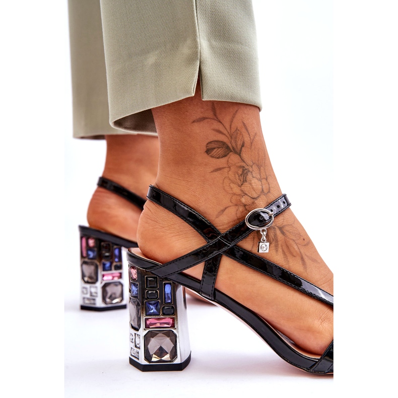 S.Barski Sandalias Lacadas Sobre Tacón Decorativo D&amp;A CR-232 Negro 4