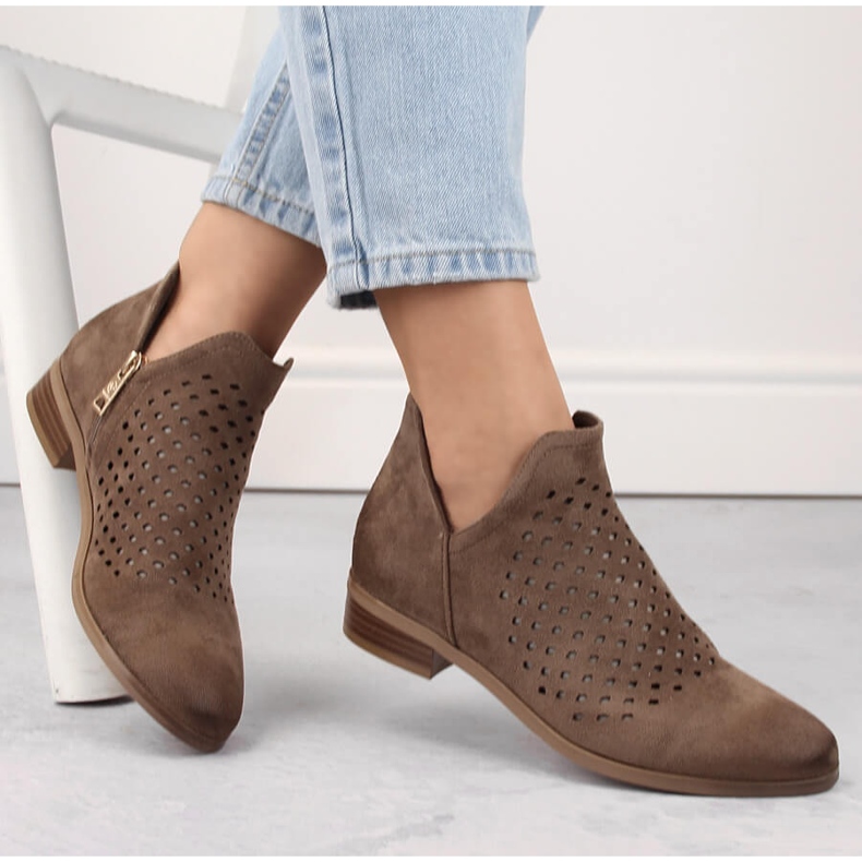 Botines de mujer de ante con abertura, marrón, Vinceza 58240 1