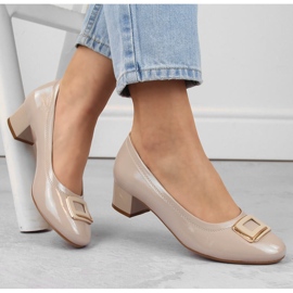Zapatos mujer charol beige con tacón alto, Vinceza 58248 2