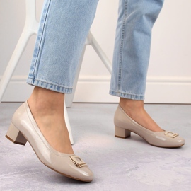 Zapatos mujer charol beige con tacón alto, Vinceza 58248 3