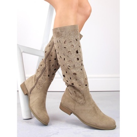 Botas de mujer de ante calado con tacón bajo, beige Jezzi ASA142-50 1