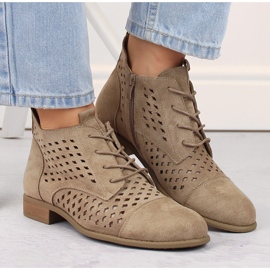 Botines de mujer de ante calado y tacón bajo, beige Jezzi ASA142-45 3
