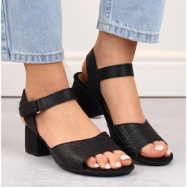 Sandalias de mujer cómodas de piel con tacón y velcro, negro Rieker 64693-00 10