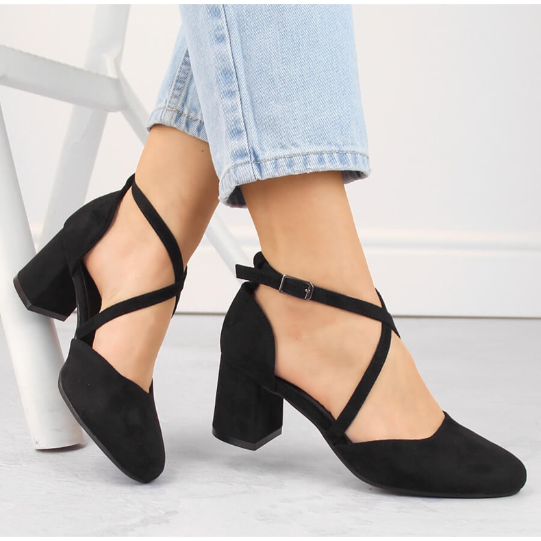 Sandalias de mujer elegantes de ante con tacón alto, negro Potocki SZ12341 1