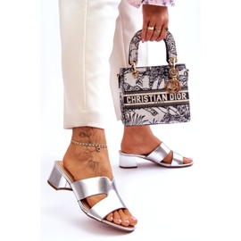 Joia Zapatillas Clásicas de Piel con Tacón Bajo, Plata 4