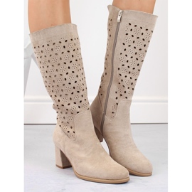M. DASZYŃSKI Botas mujer ante calado beige M.Daszyński SA156-10 3