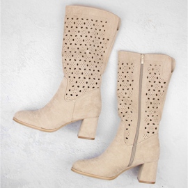 M. DASZYŃSKI Botas mujer ante calado beige M.Daszyński SA156-10 4