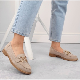 Zapatos mujer ante, mocasines tacón bajo, beige Vinceza 58235 2