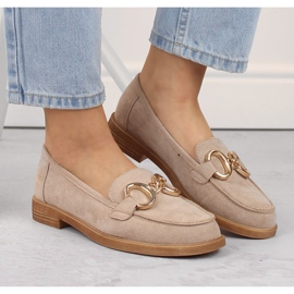 Zapatos mujer ante, mocasines tacón bajo, beige Vinceza 58235 3