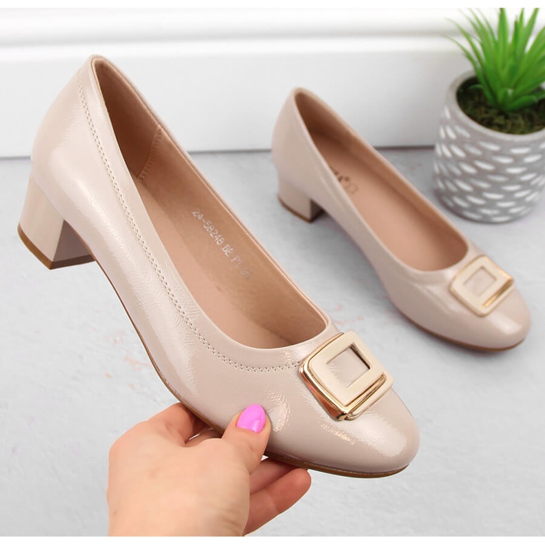 Zapatos mujer charol beige con tacón alto, Vinceza 58248 1