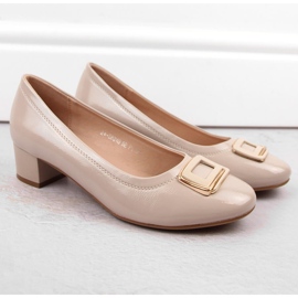 Zapatos mujer charol beige con tacón alto, Vinceza 58248 5