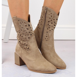 Botas cowboy mujer ante calado beige Jezzi ASA217-7 3