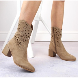Botas cowboy mujer ante calado beige Jezzi ASA217-7 2