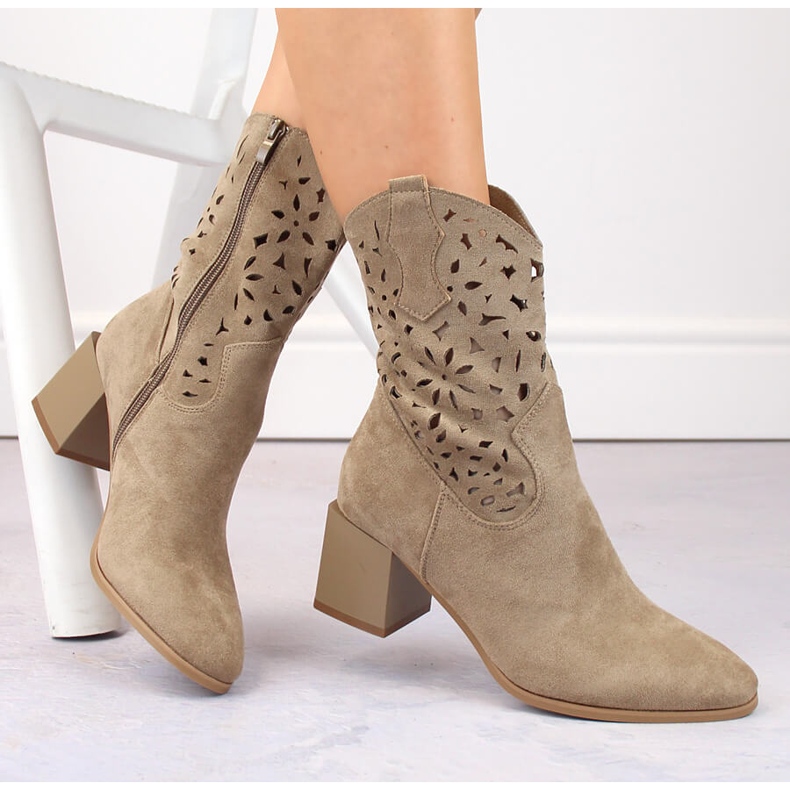Botas cowboy mujer ante calado beige Jezzi ASA217-7 1