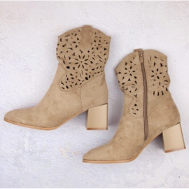 Botas cowboy mujer ante calado beige Jezzi ASA217-7 4