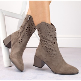 Botas cowboy mujer ante calado marrón Jezzi ASA217-7 beige 1