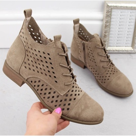 Botines de mujer de ante calado y tacón bajo, beige Jezzi ASA142-45 4