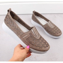 Zapatos sin cordones mujer piel calada beige T.Sokolski 0712 5
