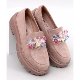 Mocasines caqui con plataforma y cuentas Stefani beige 1