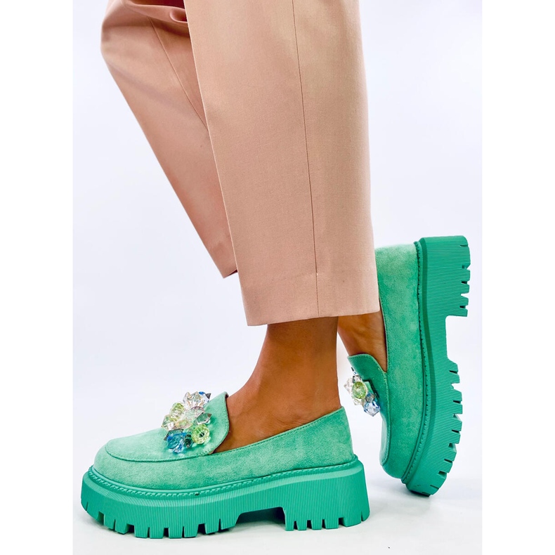 Mocasines con plataforma y piedras de Stefani Green verde 2 Mocasines con plataforma y piedras de Stefani Green verde 2