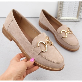 Zapatos mujer ante, mocasines tacón bajo, beige Vinceza 58235 4