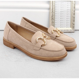 Zapatos mujer ante, mocasines tacón bajo, beige Vinceza 58235 5