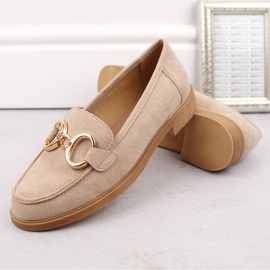 Zapatos mujer ante, mocasines tacón bajo, beige Vinceza 58235 6