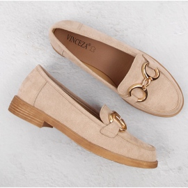 Zapatos mujer ante, mocasines tacón bajo, beige Vinceza 58235 7