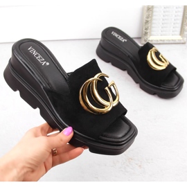 Zapatillas de casa con cuña para mujer en ante, negro, Vinceza 58295 3