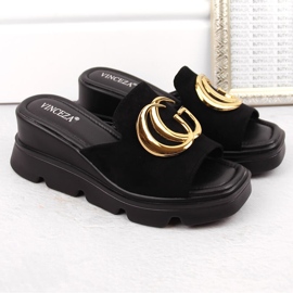 Zapatillas de casa con cuña para mujer en ante, negro, Vinceza 58295 4