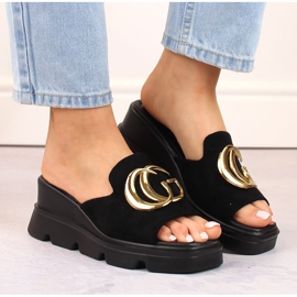 Zapatillas de casa con cuña para mujer en ante, negro, Vinceza 58295 5