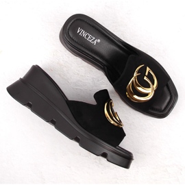 Zapatillas de casa con cuña para mujer en ante, negro, Vinceza 58295 7