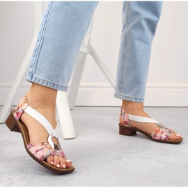 Sandalias de mujer cómodas sin cordones con flores, multicolor Rieker 62662-90 blanco 2
