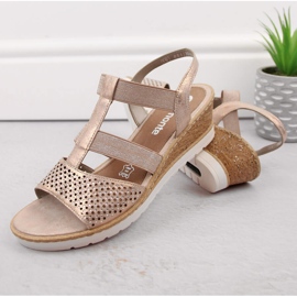 Sandalias slip-on de mujer cómodas con cuña, oro rosa Remonte R6265-31 dorado 12