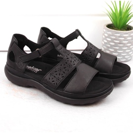 Sandalias mujer cómodas de piel con velcro, negro Rieker 64865-01 16