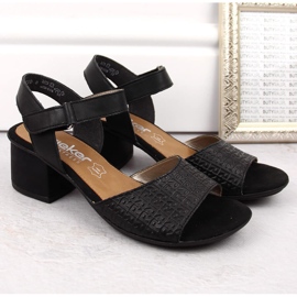 Sandalias de mujer cómodas de piel con tacón y velcro, negro Rieker 64693-00 12