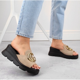 Pantuflas cuña mujer ante beige Vinceza 58295 2