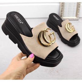 Pantuflas cuña mujer ante beige Vinceza 58295 4