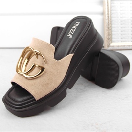 Pantuflas cuña mujer ante beige Vinceza 58295 6