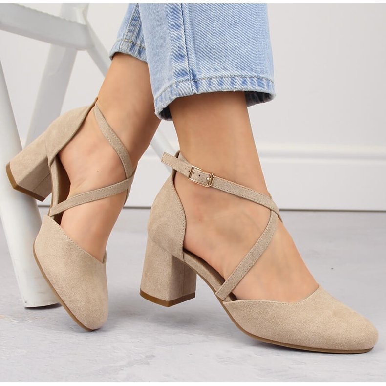 Sandalias de mujer elegantes de ante con tacón alto, beige Potocki SZ12341 1