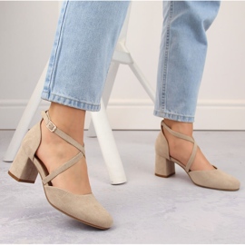 Sandalias de mujer elegantes de ante con tacón alto, beige Potocki SZ12341 2